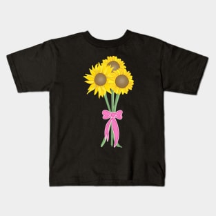 Sunflower Bouquet with Pink Bow and Ribbon Kids T-Shirt